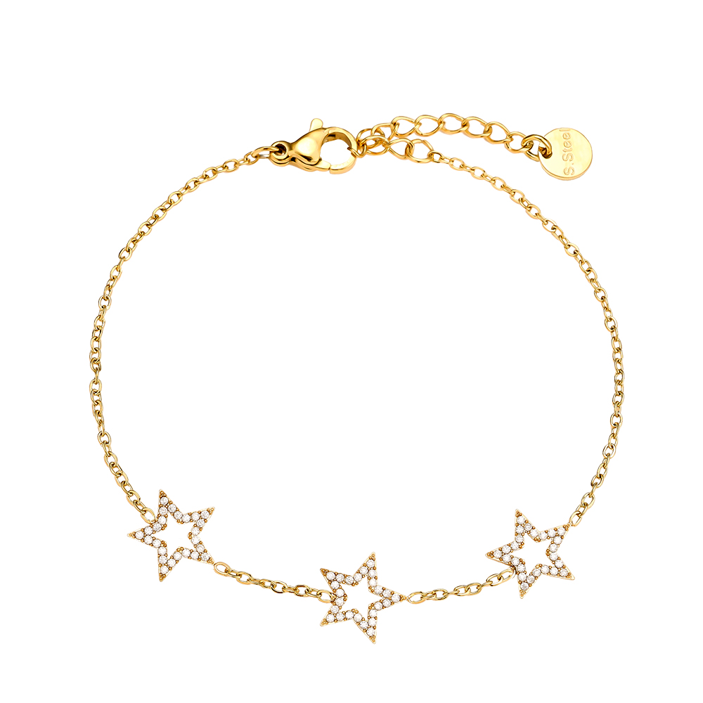 Stainless steel bracelet 17cm Three Diamond Star