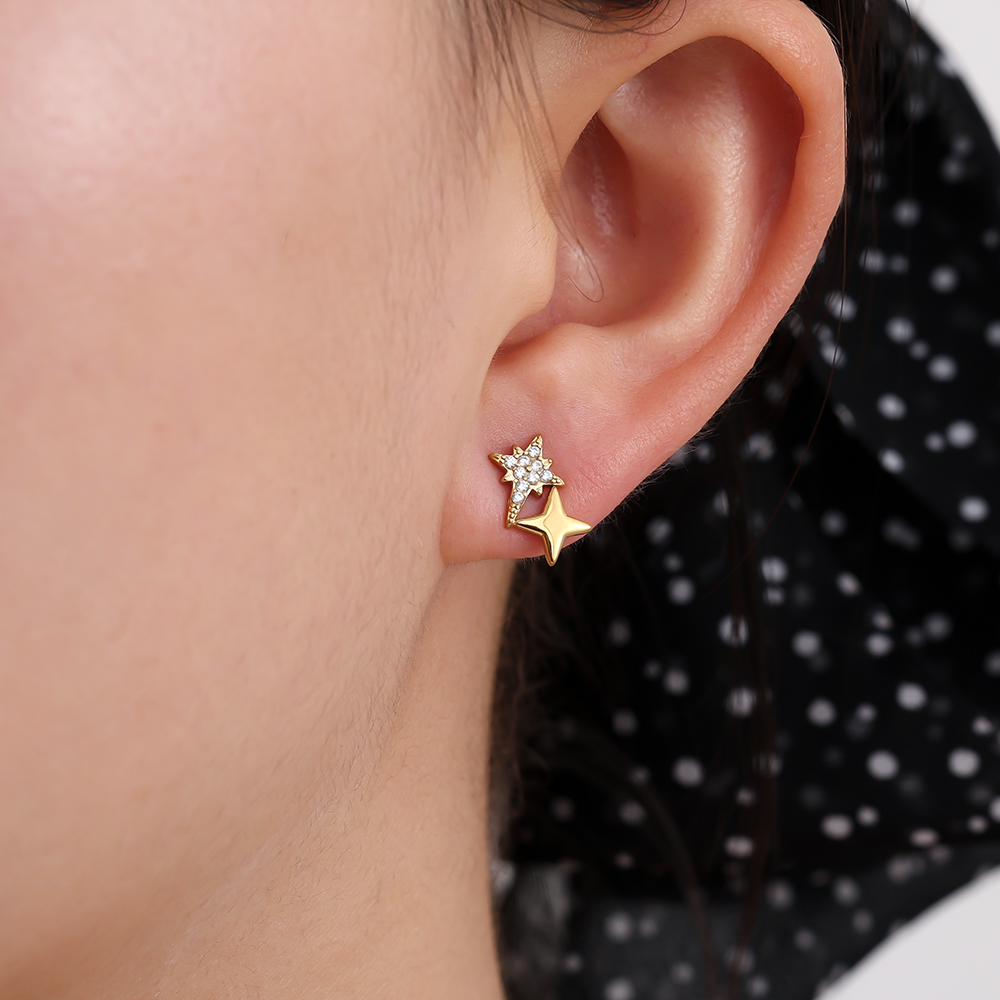 Stainless steel earrings 10mm Sparkling Diamond Star