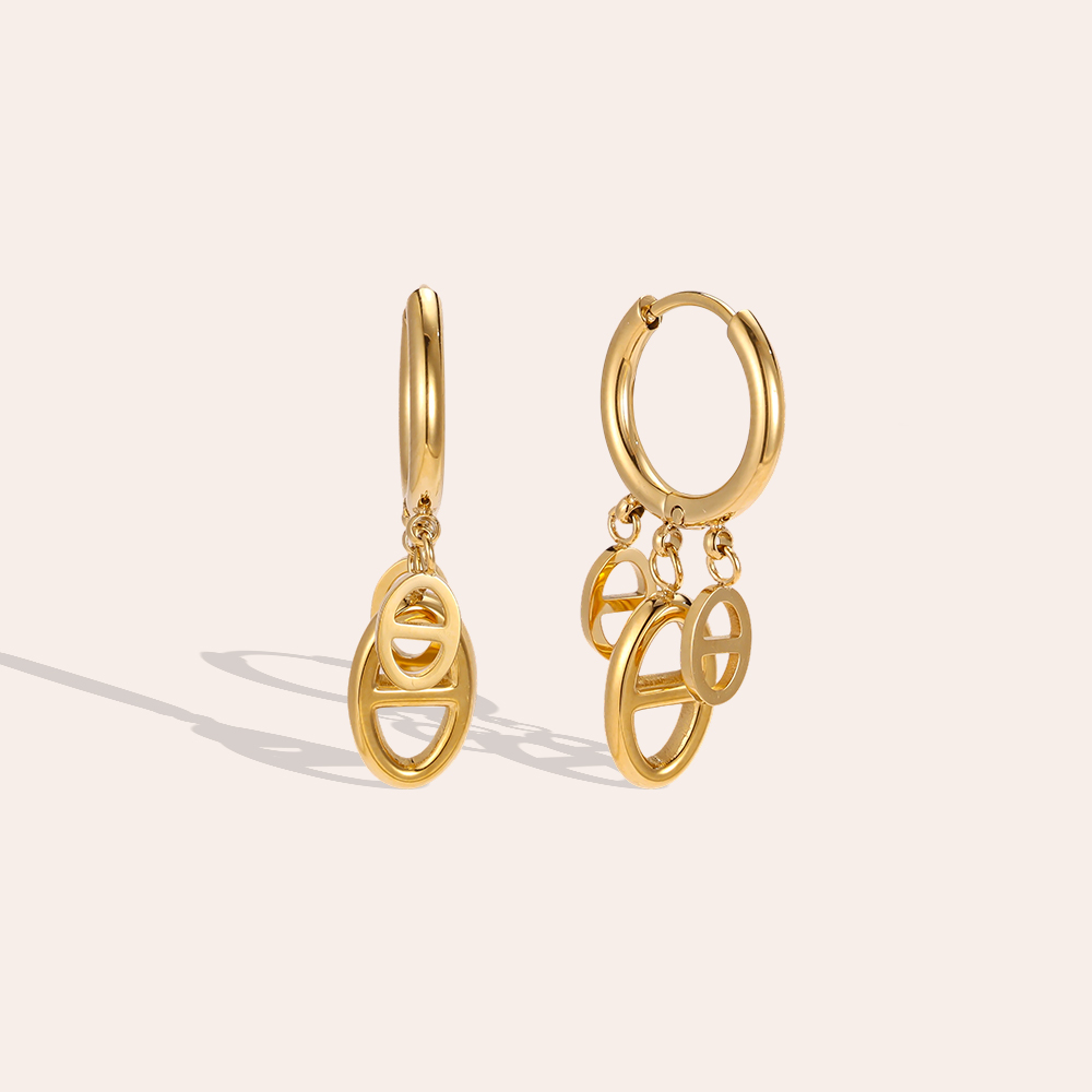 Stainless steel earrings, 28 × 14 mm, some oval links