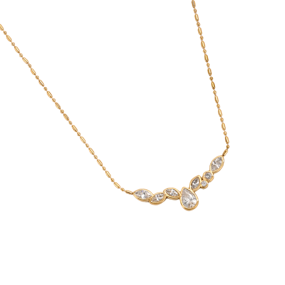 Stainless steel necklace, 39.5 cm, with a few small cubic zirconia stones