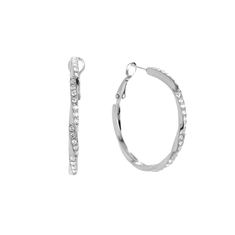 Stainless steel earrings 3.4cm Light Twist Diamond Hoop
