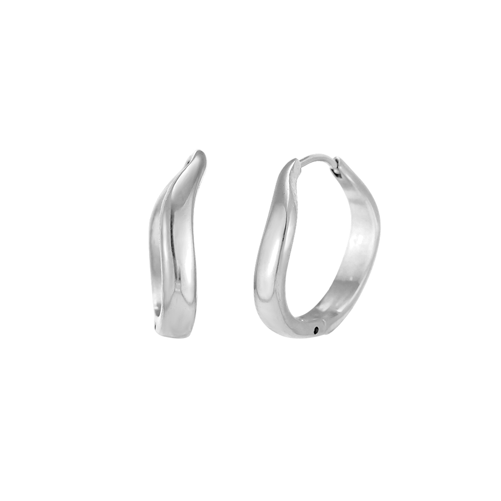 Stainless steel earrings, 20 mm, plain wave-pattern hoop earrings       