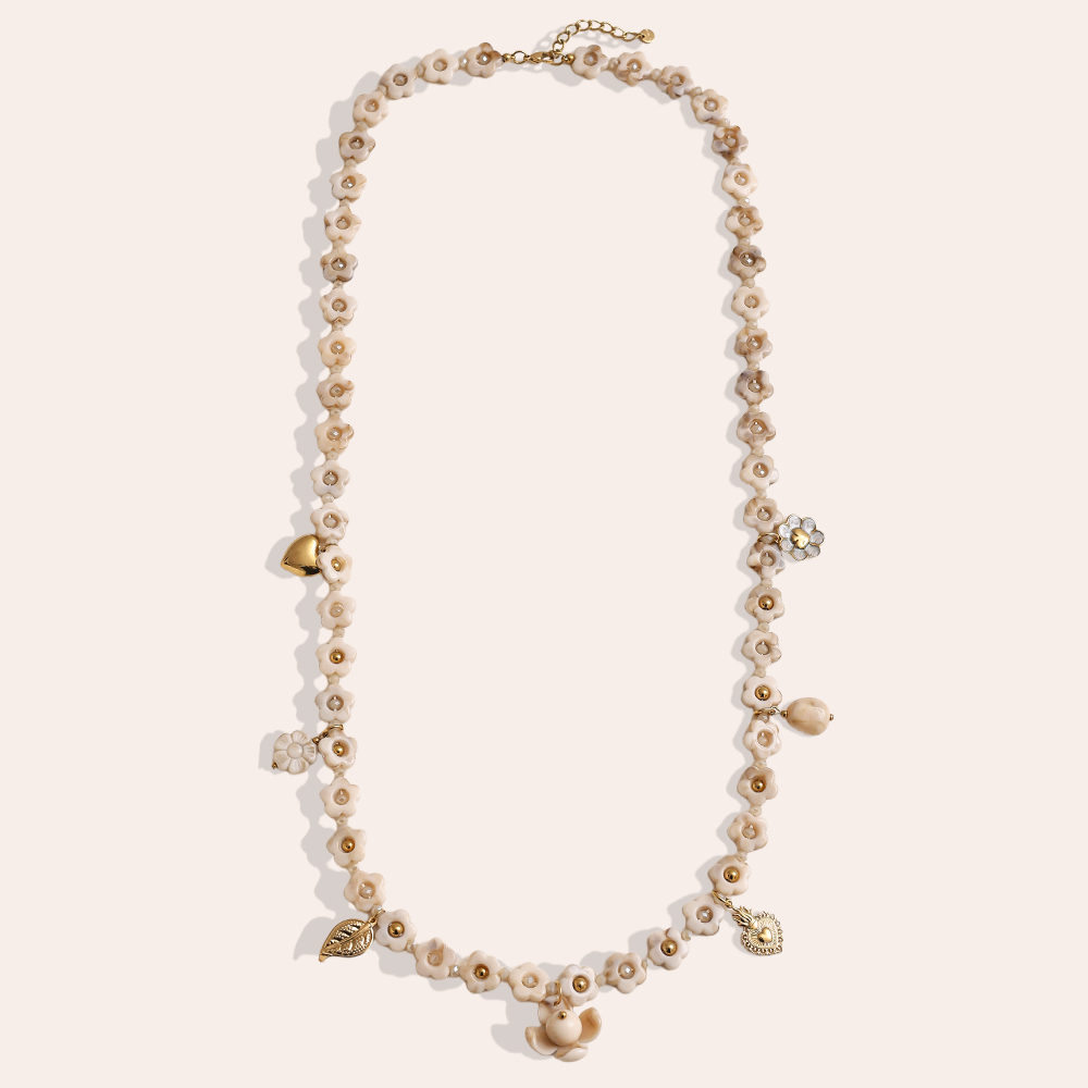 Stainless steel necklace 90cm resin flower necklace with charms