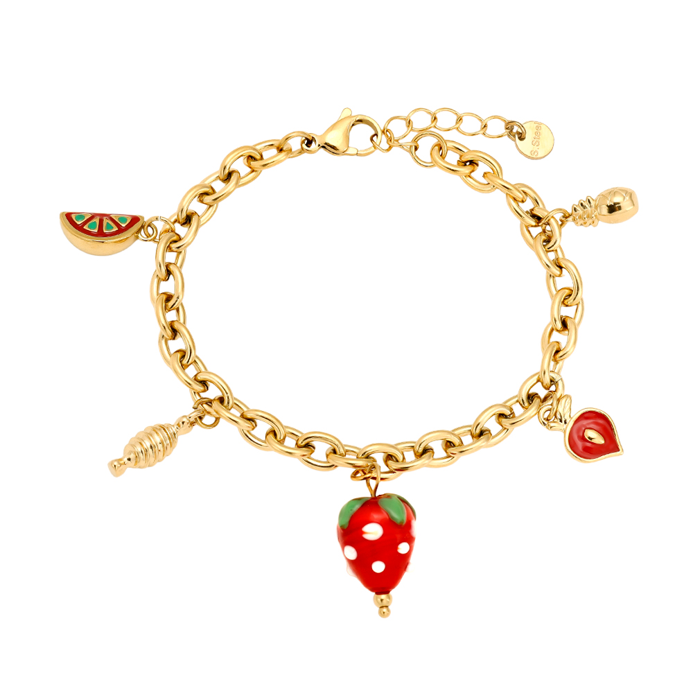 Stainless steel bracelet 18cm Strawberry Heart