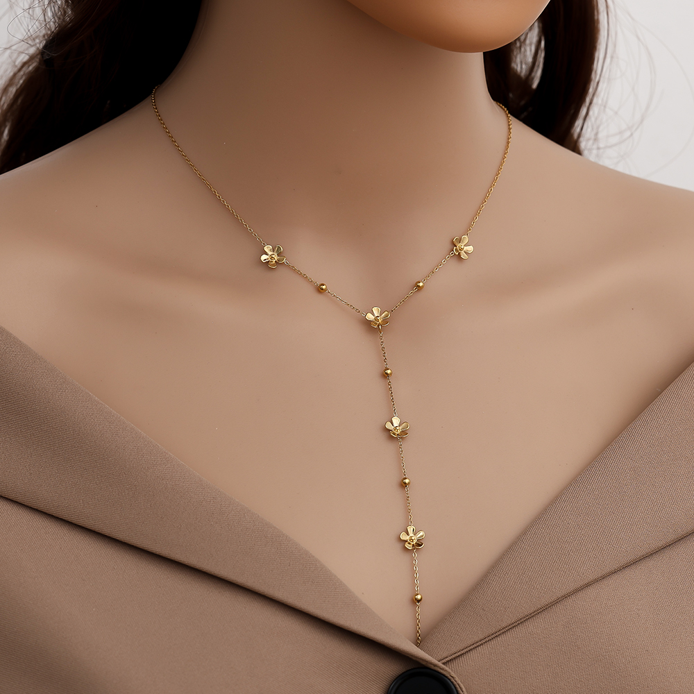 Stainless steel necklace 41cm Y-chain with flowers