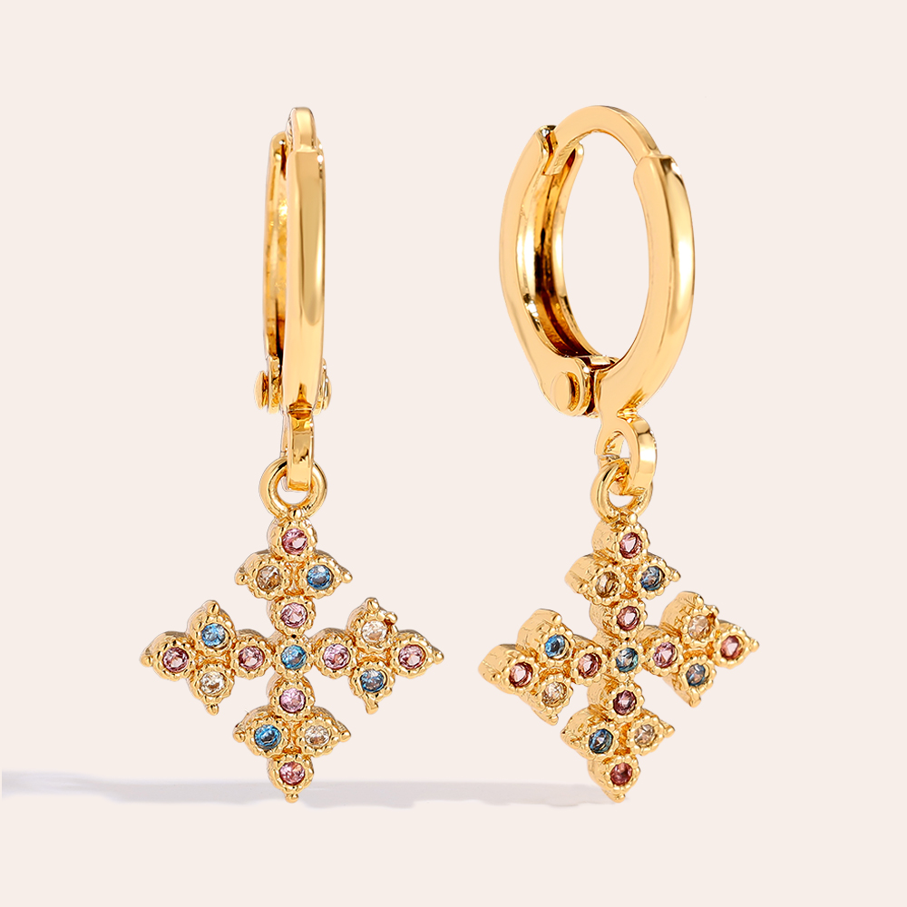 Gold-plated earrings 2.6cm Diamond Cross