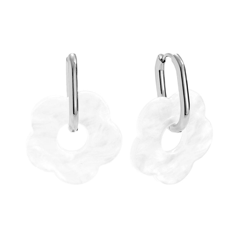 Stainless steel earrings 3cm White acrylic flower