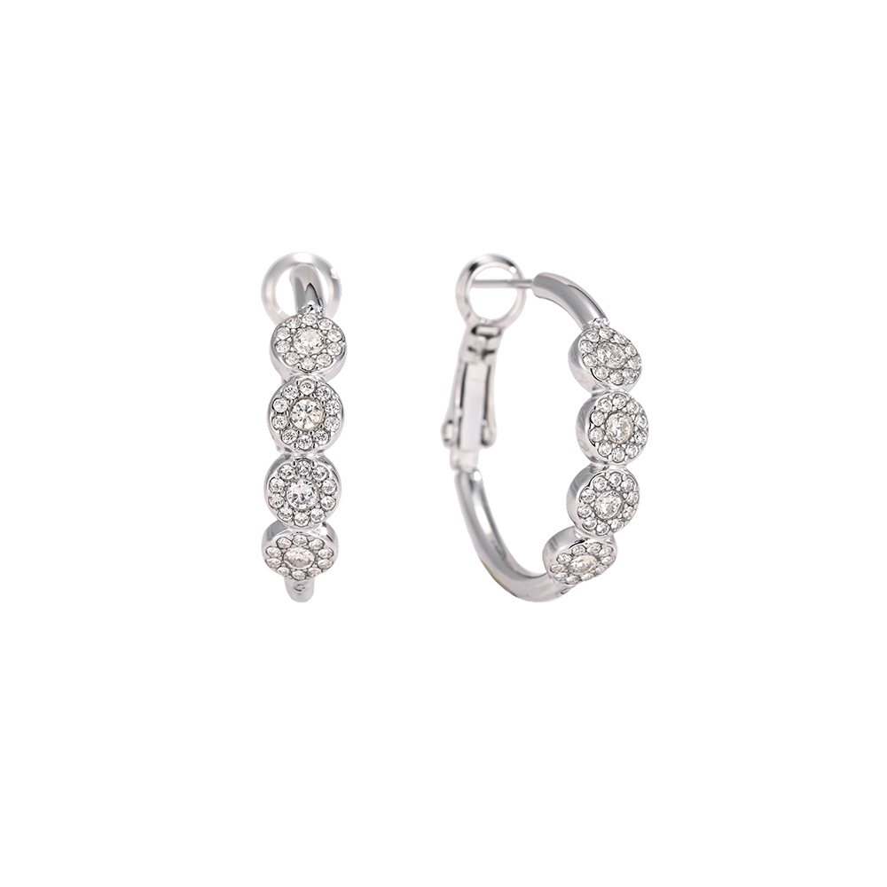 Stainless steel earrings, 24 mm, with four sparkling cubic zirconia stones