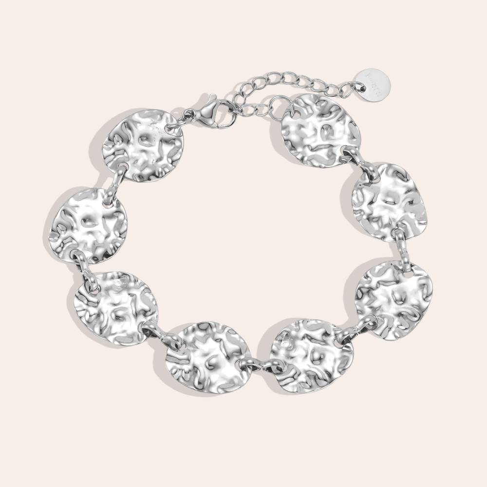 Stainless steel bracelet, 17 cm, with irregular oval plates