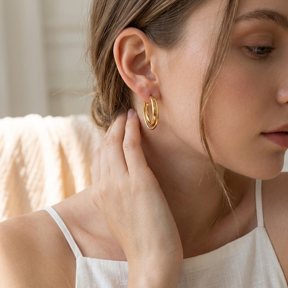 Stainless steel earrings, 35mm, two hoop earrings  