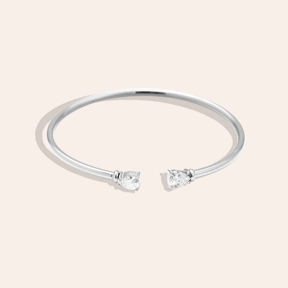 Stainless steel bangle Adjustable Two Diamond Drop