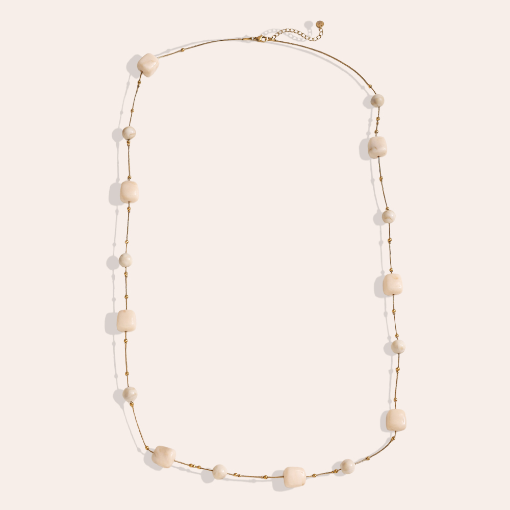 Stainless steel necklace 90cm resin cubes and beads