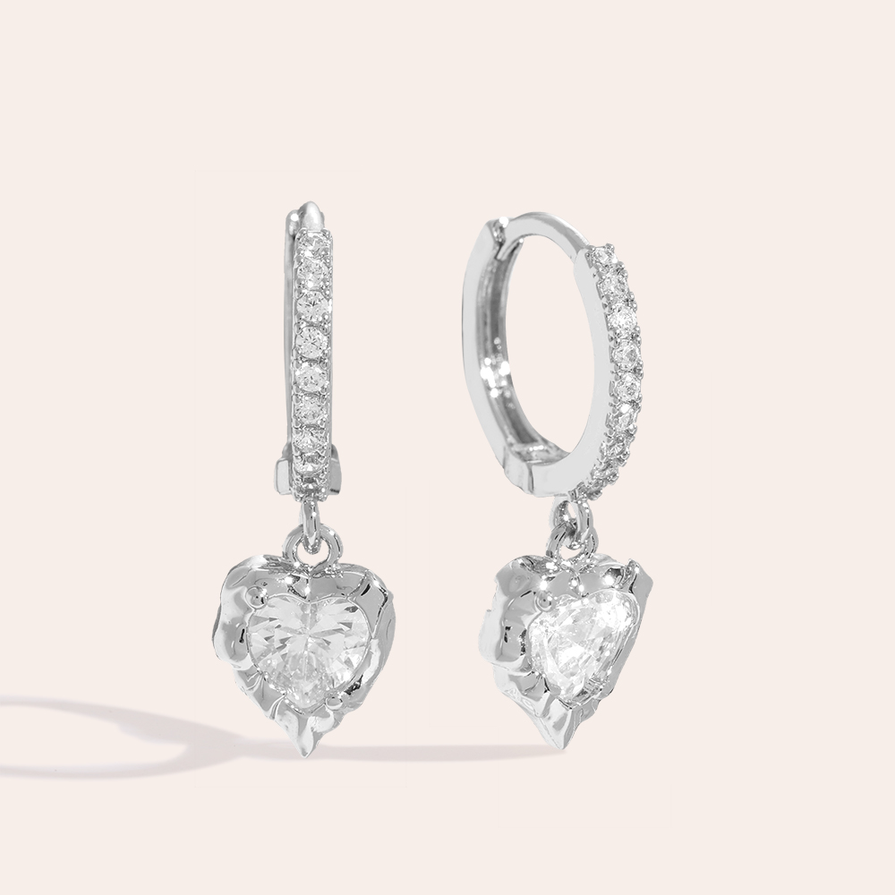 Vintage Diamond Heart Gold-plated Earrings 