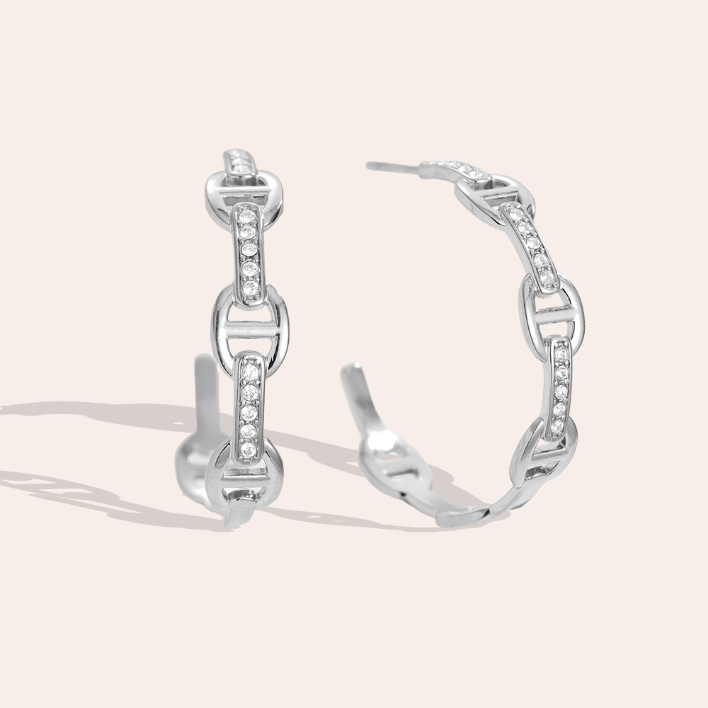 Stainless steel earrings 3cm Pig Nose Diamond Half Hoop