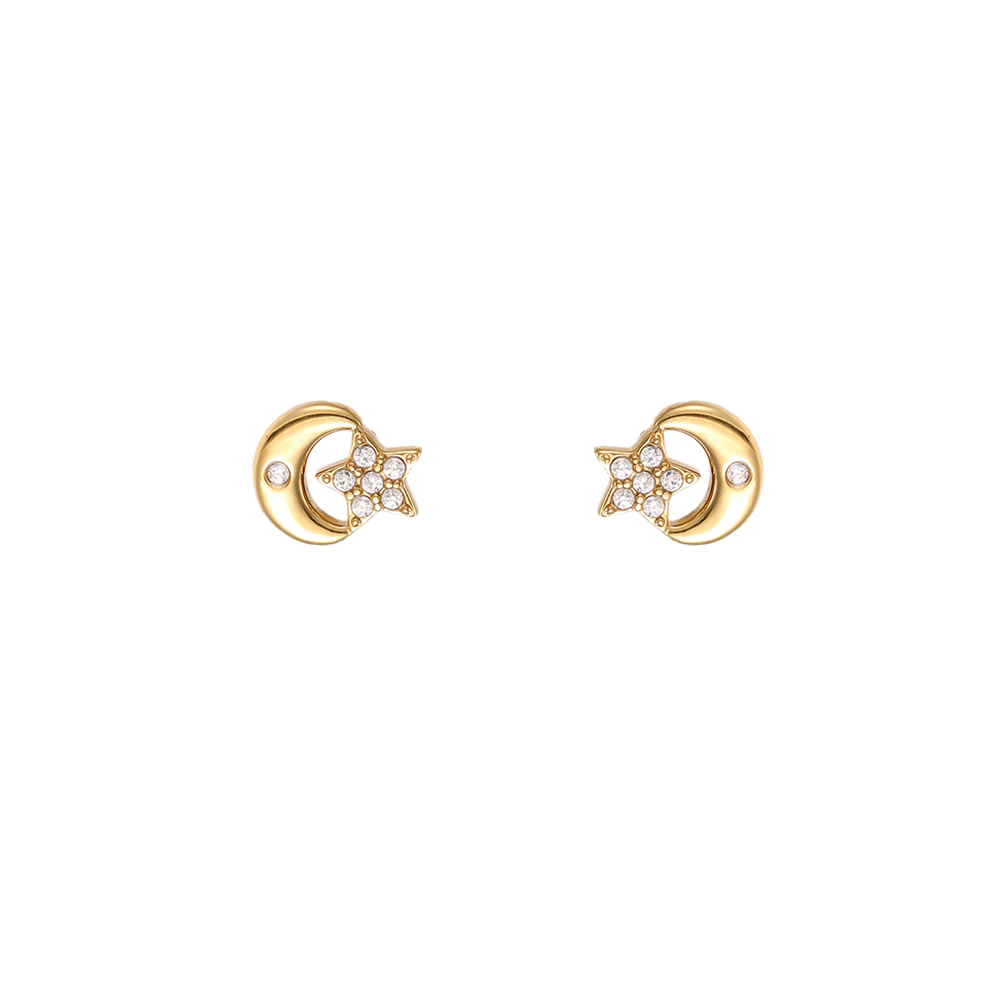 Stainless steel earrings, 7mm, with zirconia stars and moons