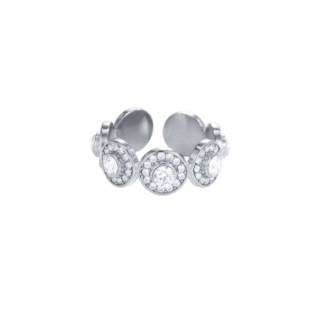 Stainless steel ring, adjustable, with sparkling cubic zirconia