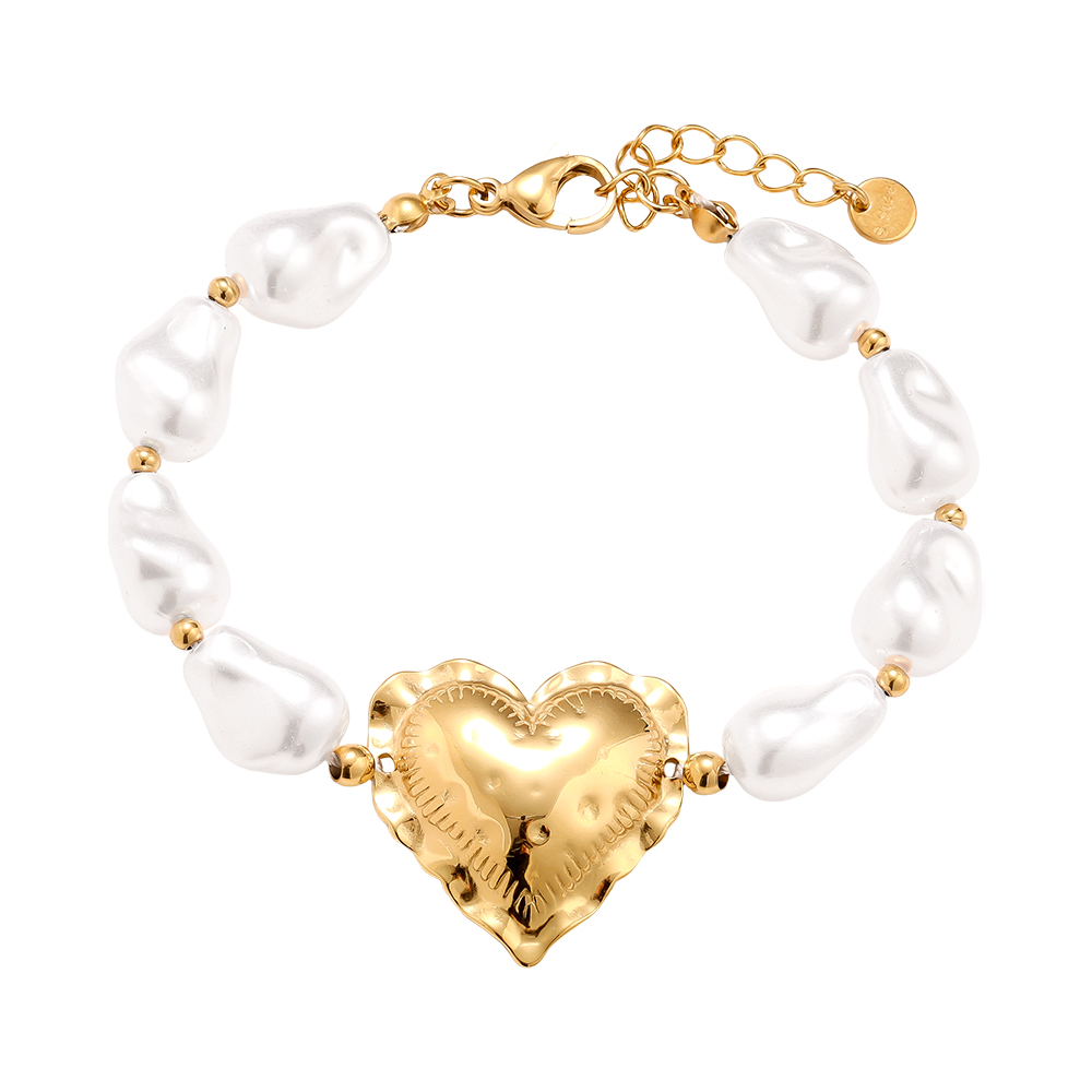 Stainless steel bracelet 18cm Great Heart In Pearl Chain