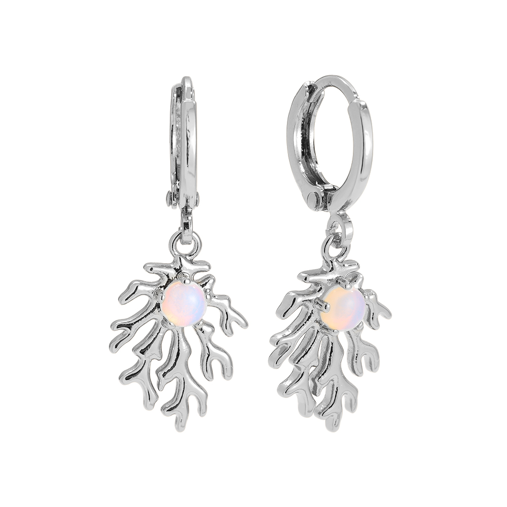 Gold-plated earrings 3.1cm Coral And Natural Stone