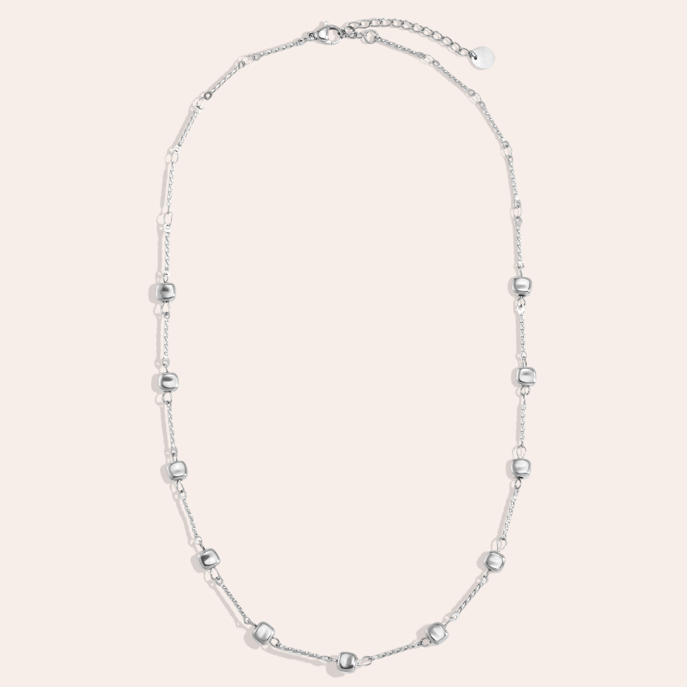 Stainless steel necklace, 42 cm, with small square details