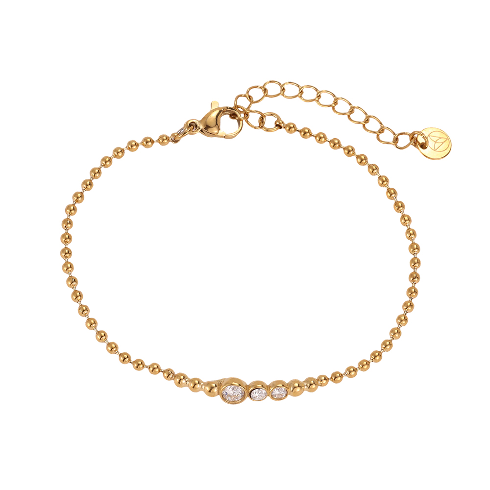 Stainless steel bracelet, 17 cm, dot chain with cubic zirconia  
