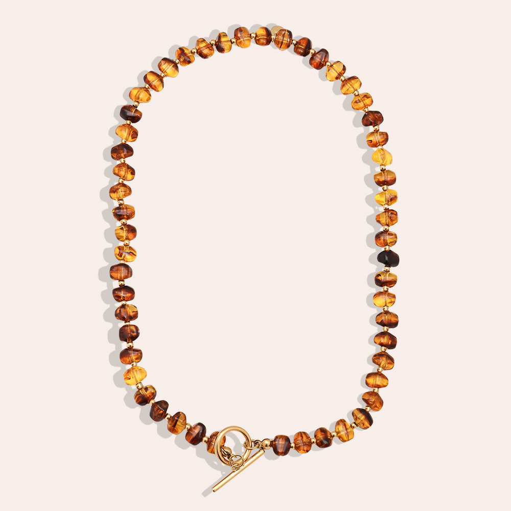 Stainless steel necklace 45cm Acrylic Brown Beads