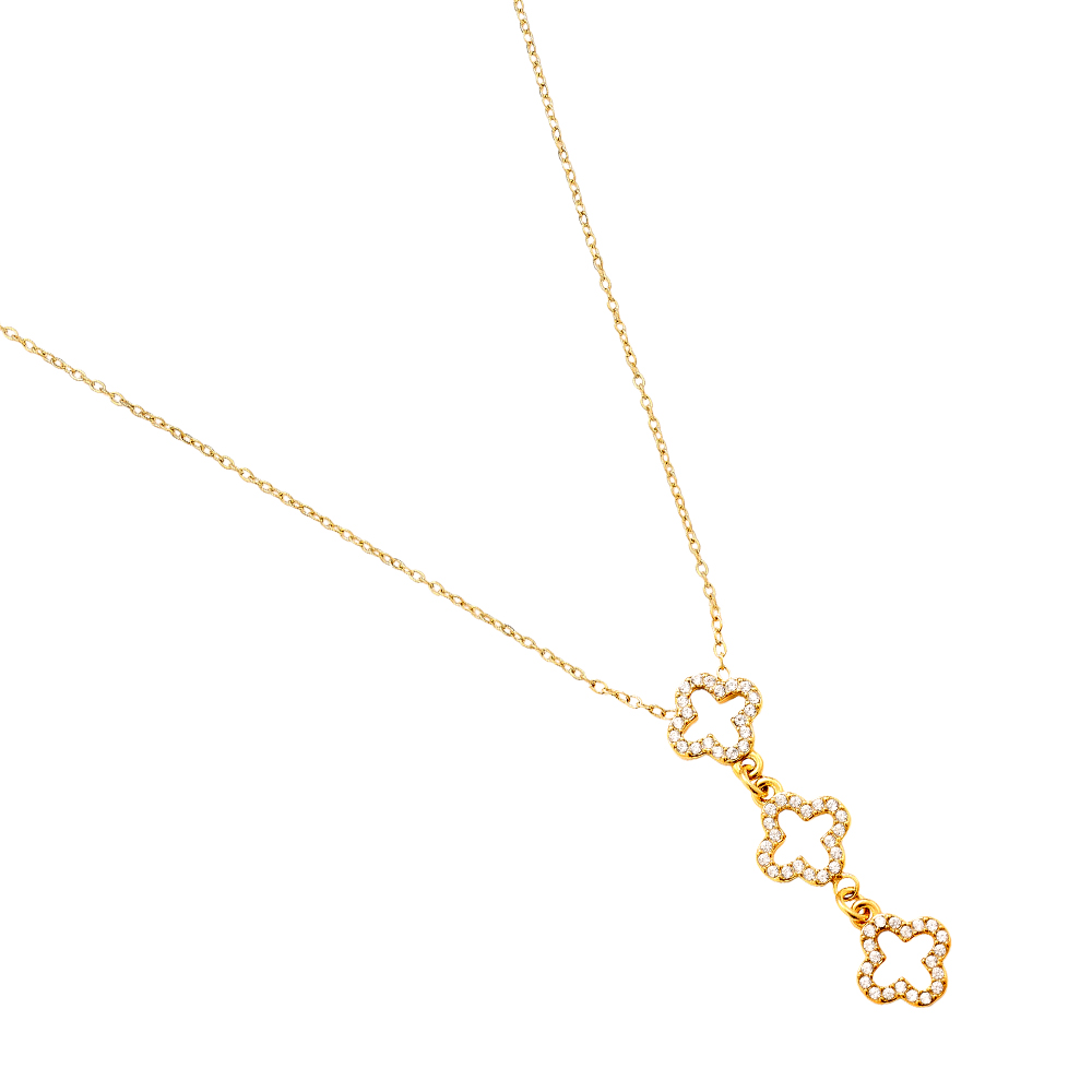 Stainless steel necklace 39cm Three Diamond Luckly Flowers