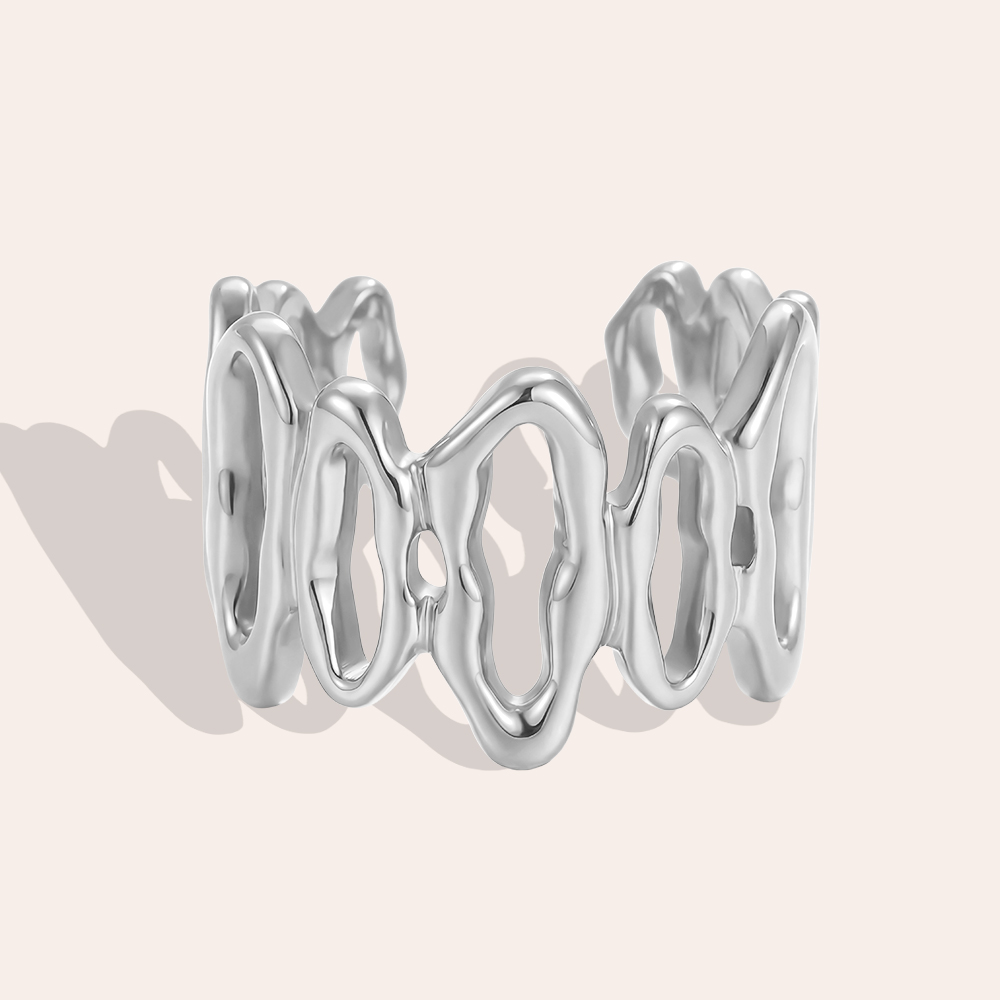 Stainless steel ring Adjustable irregularly shaped ellipses