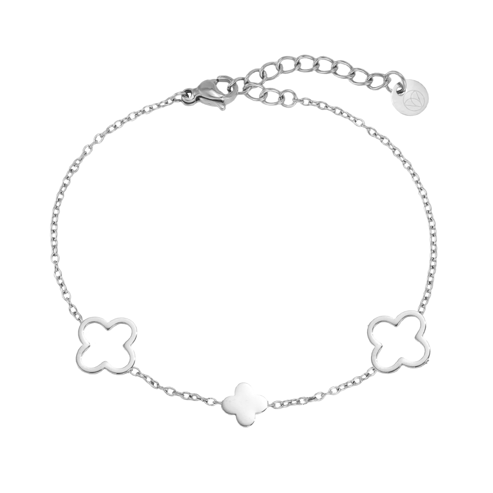Stainless steel bracelet, 17 cm, with three simple shamrocks  