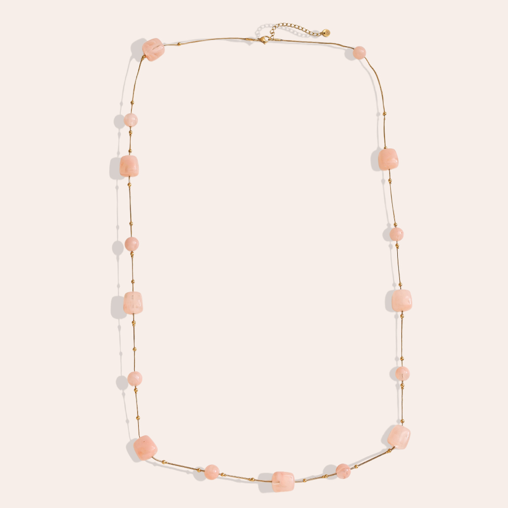Stainless steel necklace 90cm resin cubes and beads