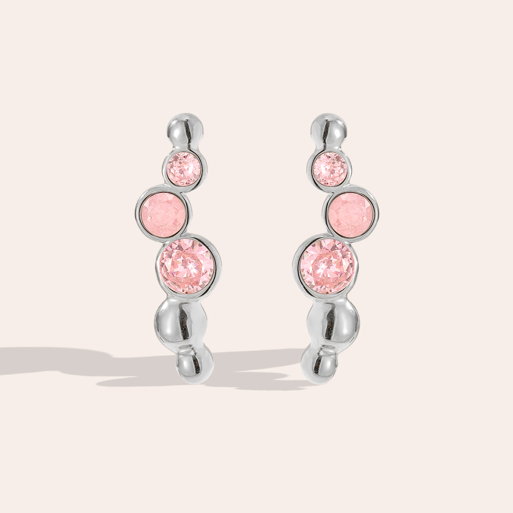 Stainless steel earrings 0.6*2.5cm Pink Round Diamond
