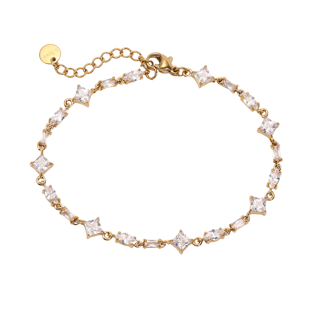Stainless steel bracelet, 17 cm, with a variety of cubic zirconia chains