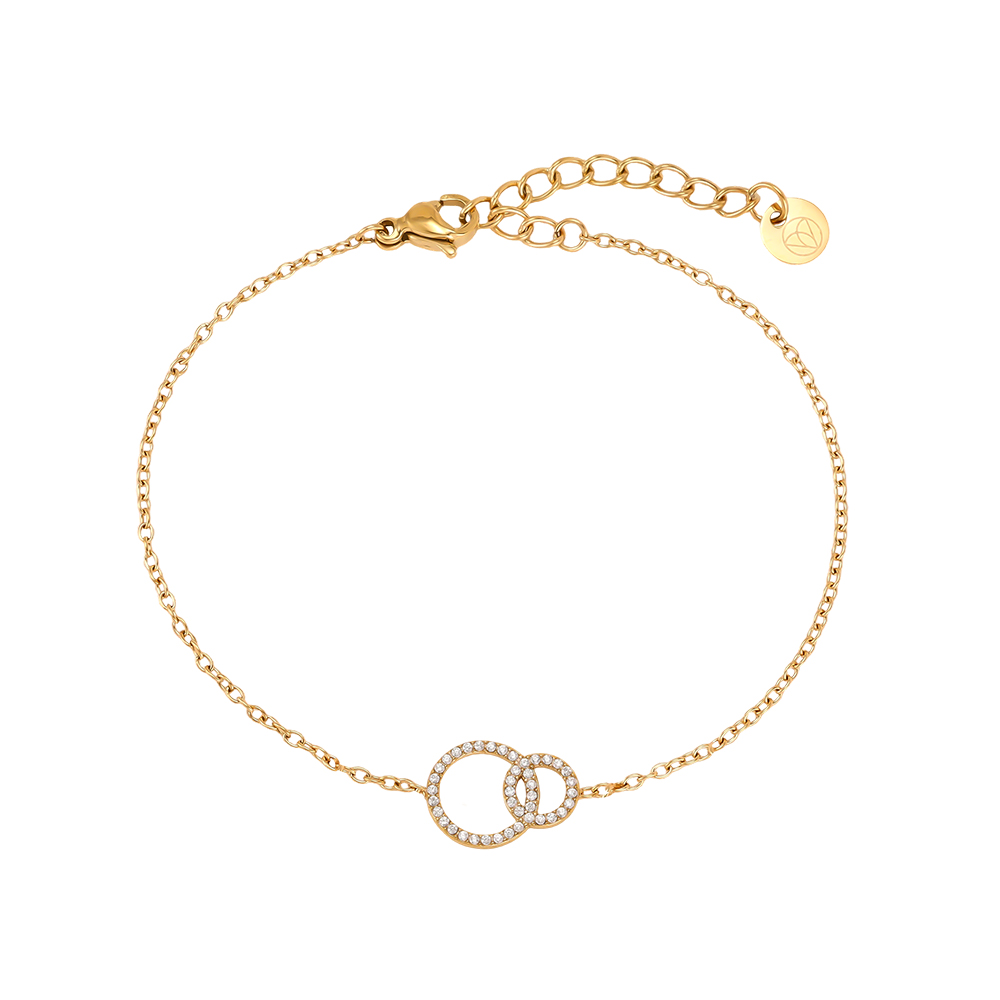 Stainless steel bracelet, 17 cm, with two zirconia rings