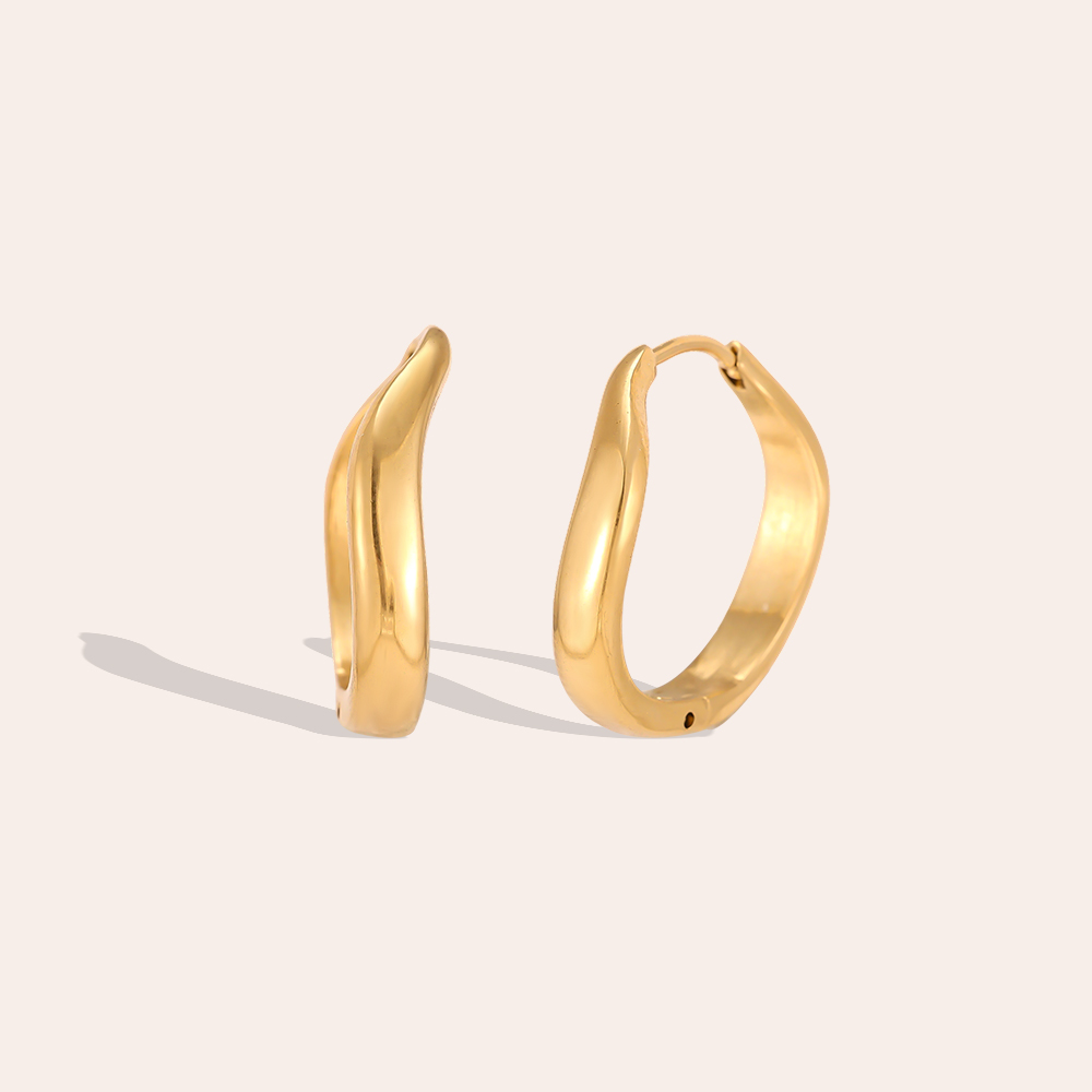 Stainless steel earrings, 20 mm, plain wave-pattern hoop earrings       