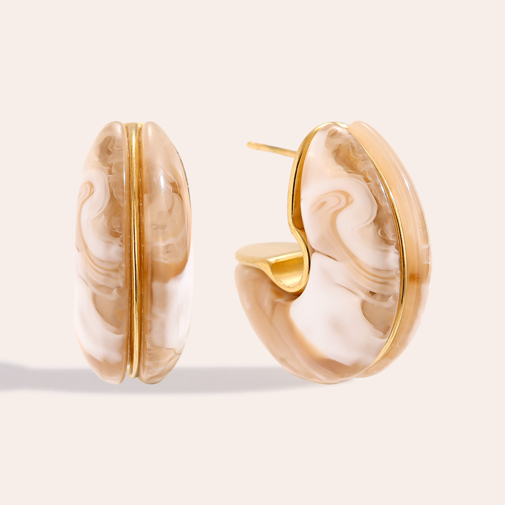 Stainless steel earrings 25mm Half Hoop Moon Resin