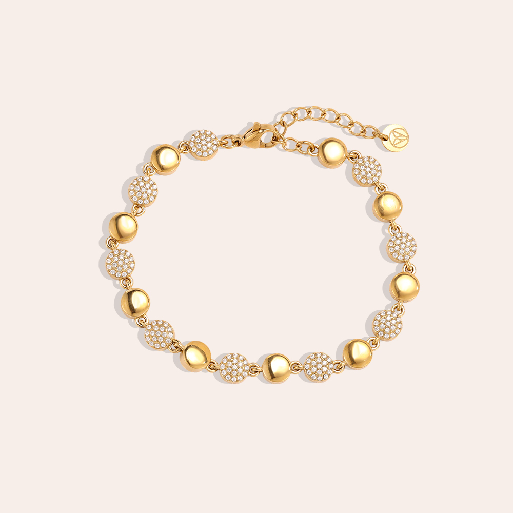 Stainless steel bracelet, 17 cm, with cubic zirconia discs and discs