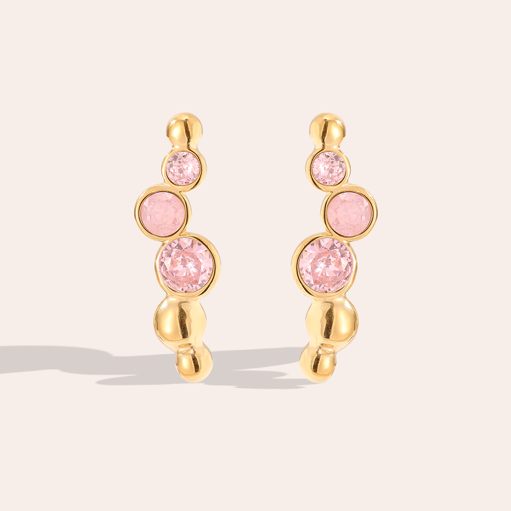 Stainless steel earrings 0.6*2.5cm Pink Round Diamond