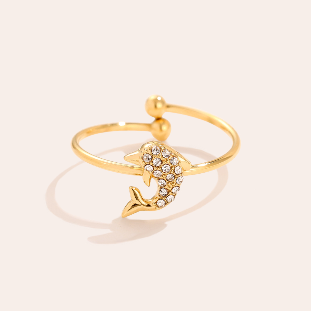 Stainless steel ring Diamond Dolphin