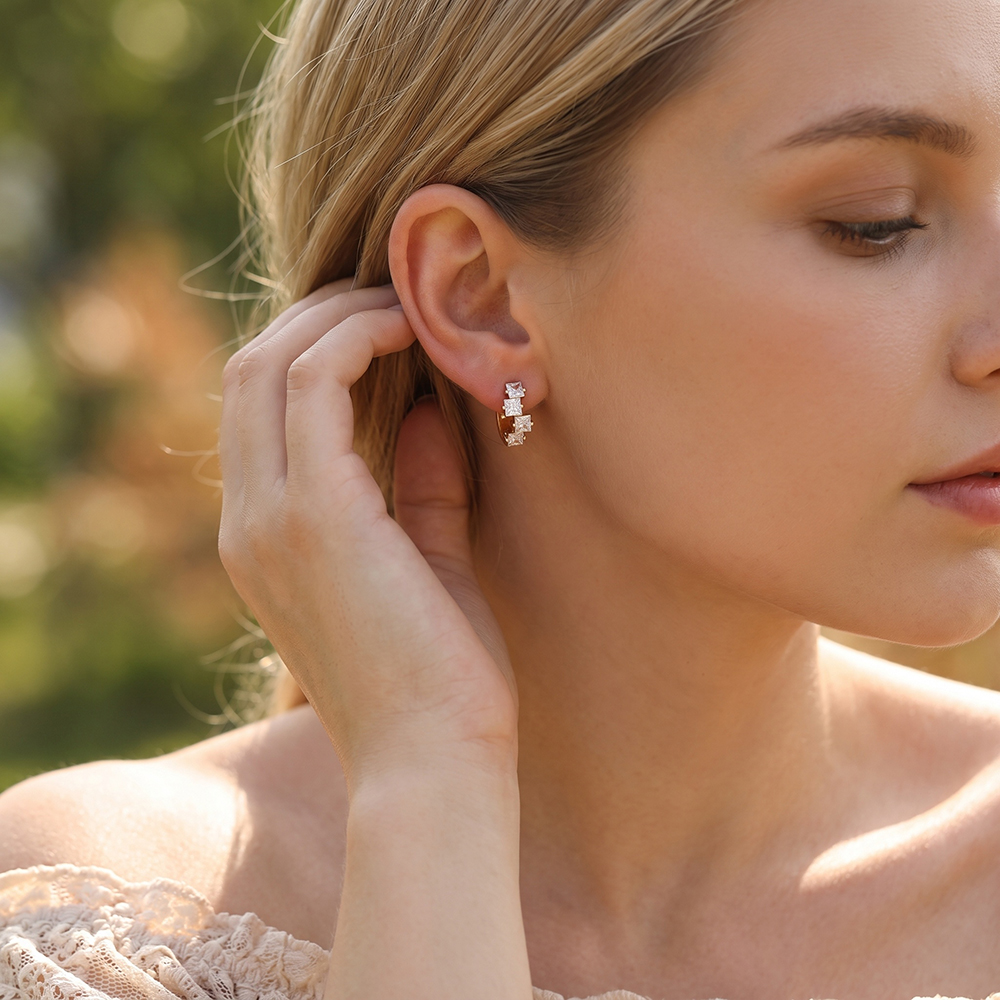 Stainless steel earrings, 15mm, with lots of small cubic zirconia stones