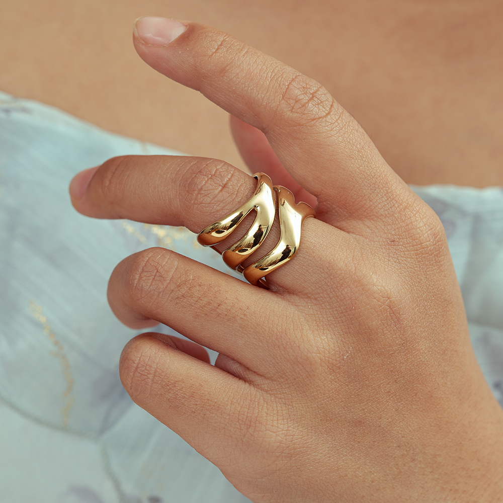 Stainless Steel Ring – Adjustable, Three-Stage Waves