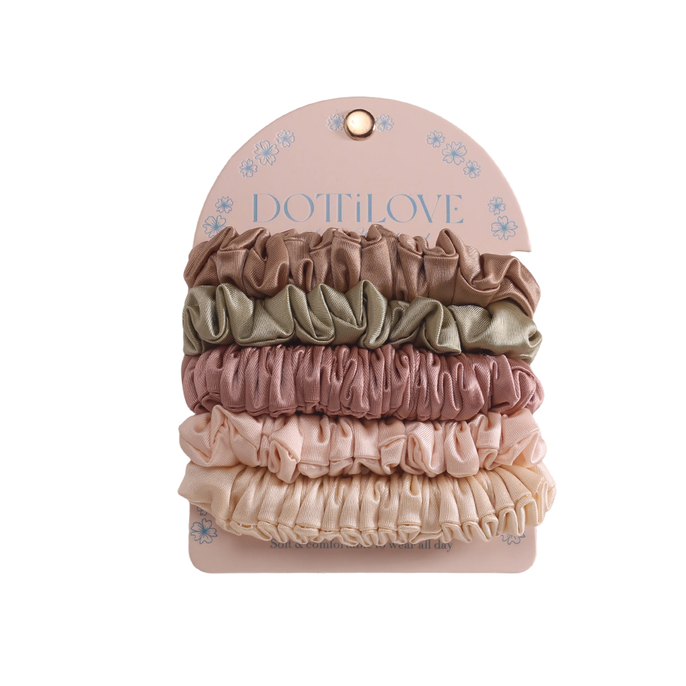 Set of 5 light-coloured pastel satin scrunchies   