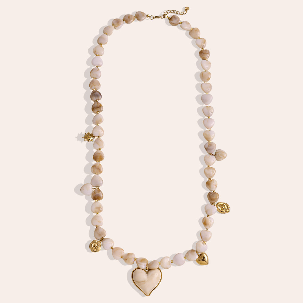 Stainless steel necklace 87cm small resin hearts
