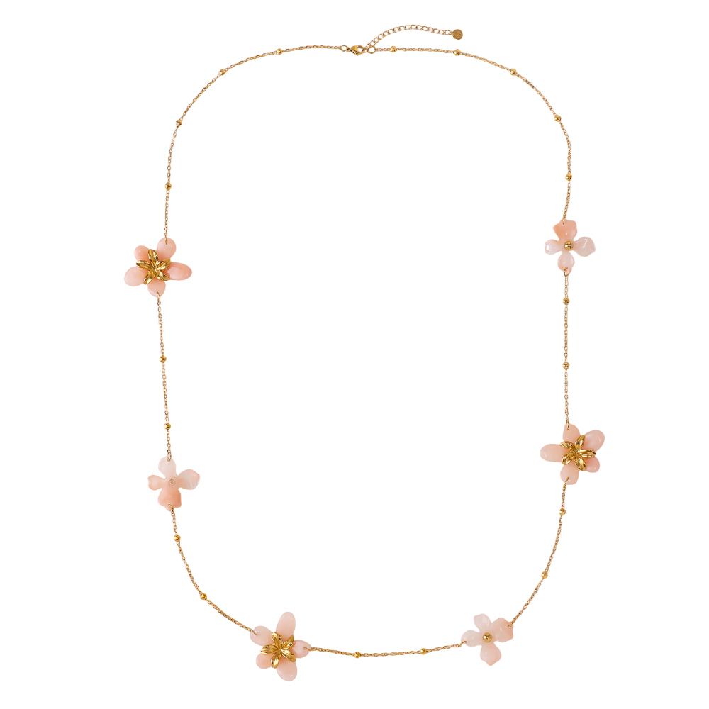 Stainless steel necklace 94cm acrylic flower