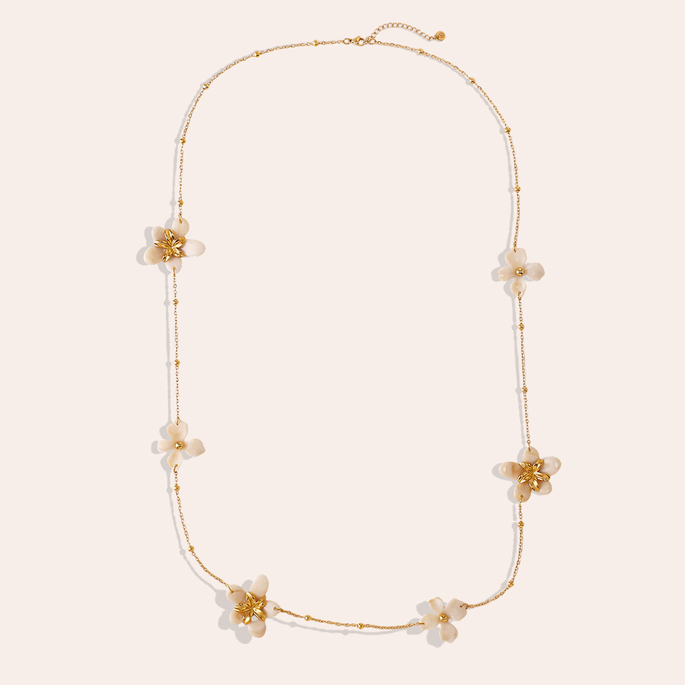 Stainless steel necklace 94cm acrylic flower