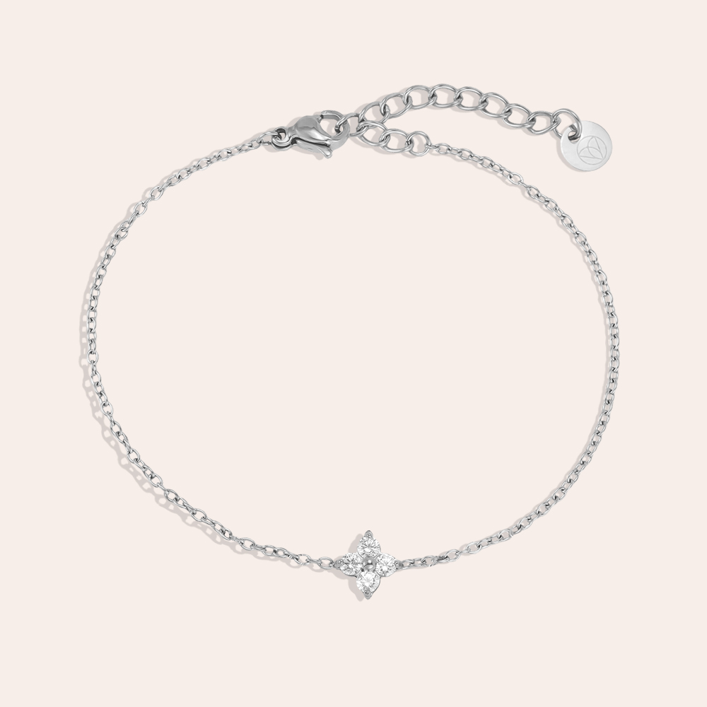 17cm stainless steel bracelet with elegant cubic zirconia shamrock 