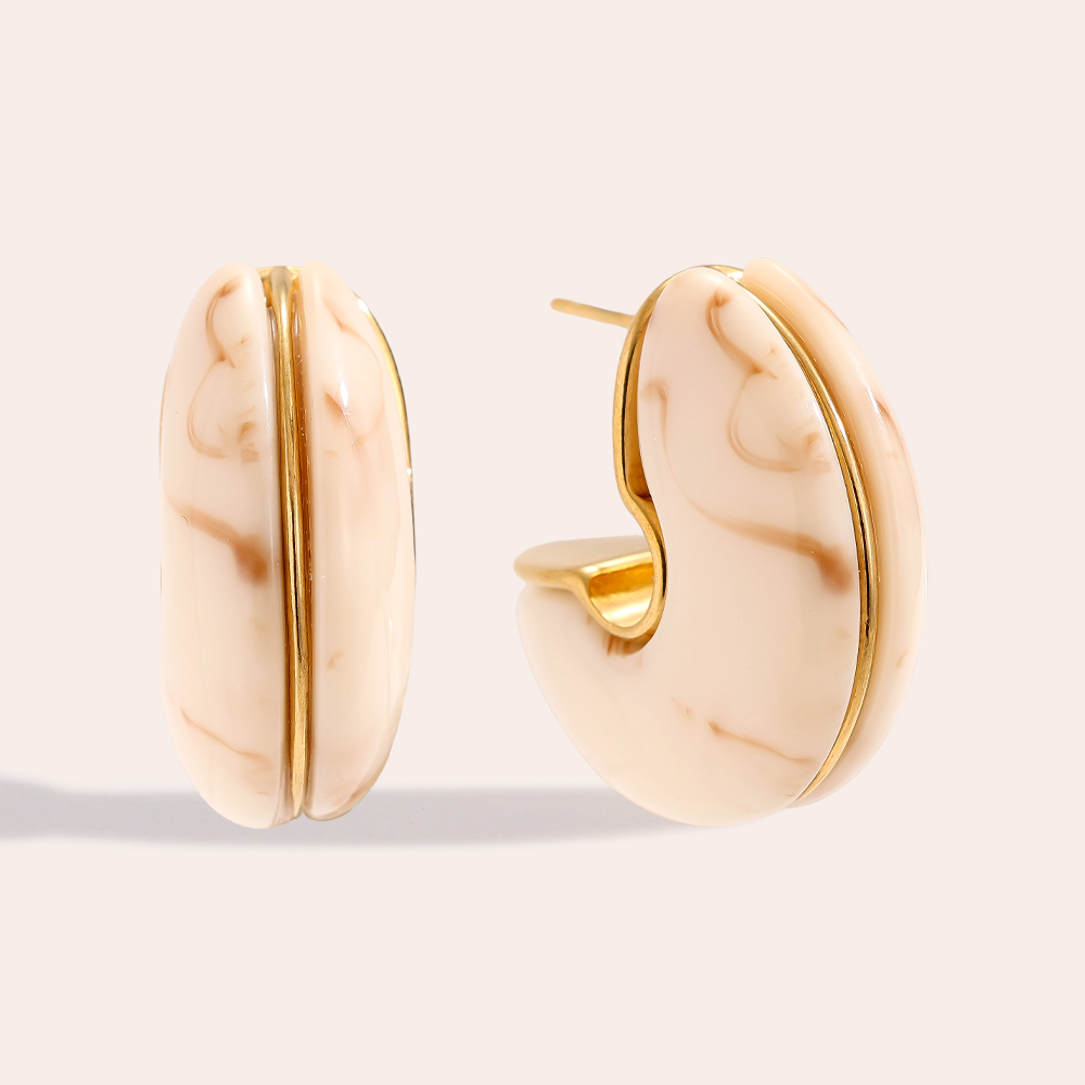 Stainless steel earrings 25mm Half Hoop Moon Resin