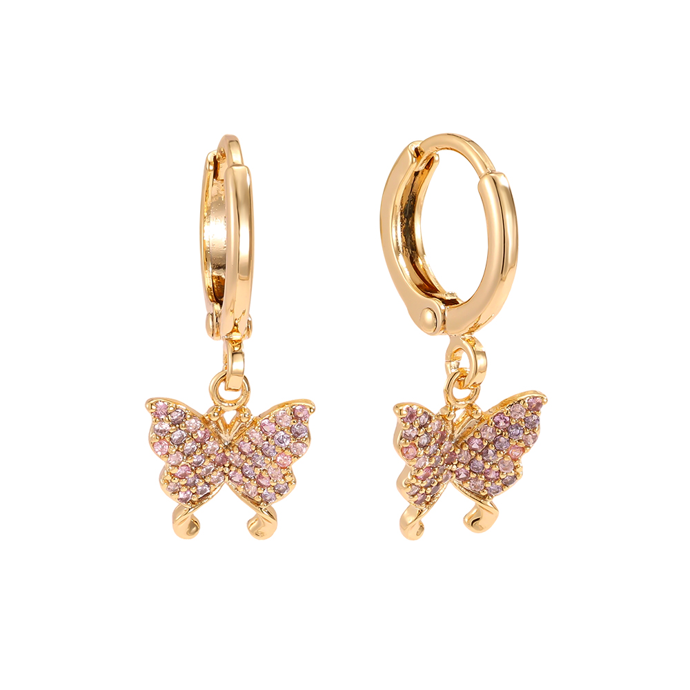 Gold-plated earrings 24mm zirconia butterfly