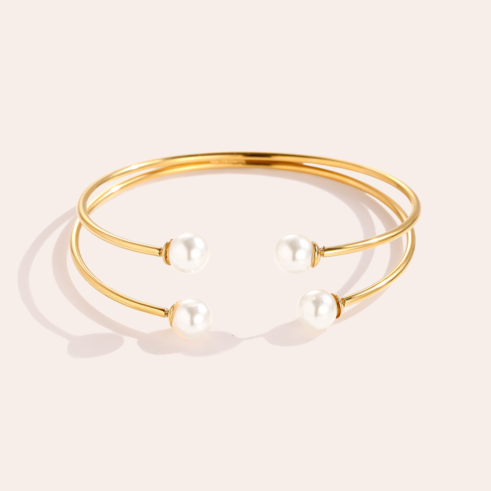 Stainless steel bangle Adjustable Four Pearl