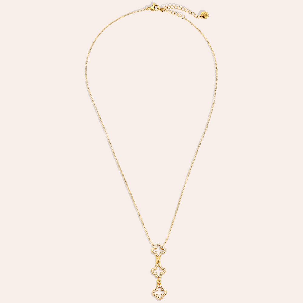 Stainless steel necklace 39cm Three Diamond Luckly Flowers