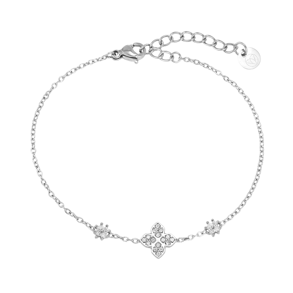 Stainless steel bracelet, 17 cm, with rhinestone shamrock 