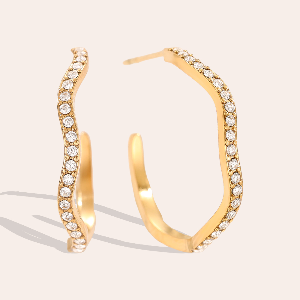 Stainless steel earrings 2.3cm Diamond Half Hoop